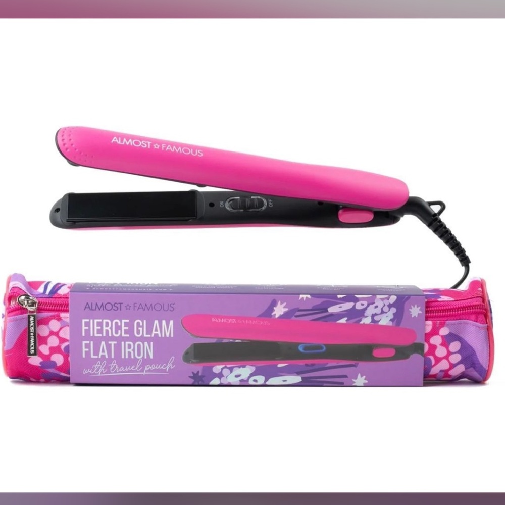 Almost Famous Pink and Black Flat Iron with Pouch